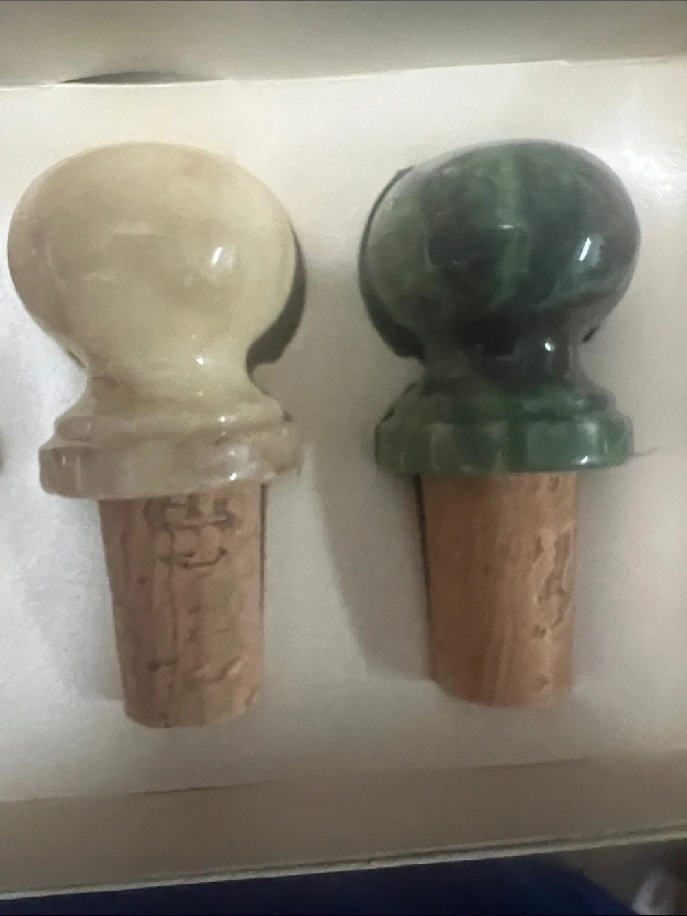Pier 1 Decorative Bottle Stopper Trio in deep red brown, Cream, and Green
